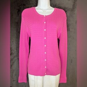 Lilly Pulitzer Women’s Medium Pink Cable Knit Cardigan Cotton Blend Sweater